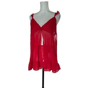 Vintage Women’s Lingerie Red Sheer  Ruffle Lace 2 Piece Teddy Set Flirty Sexy XL